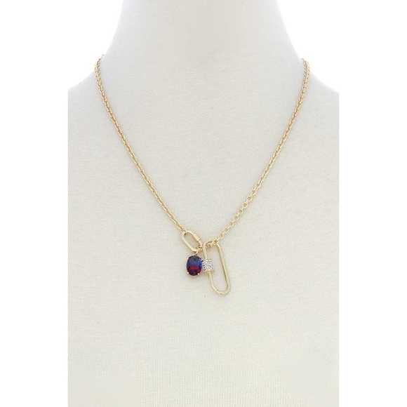 Oval Shape Rhinestone Charm Necklace - Picture 2 of 6